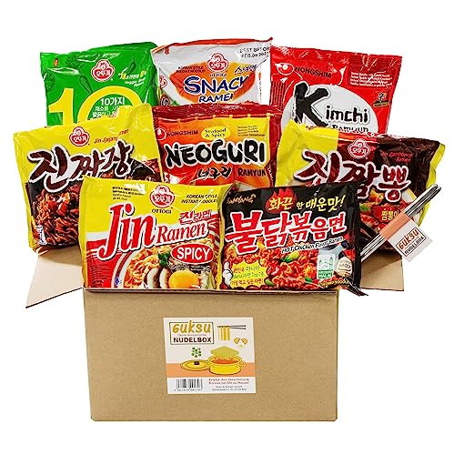 Guksu-Box mit 8 koreanischen Ramen - Ausgewählter Mix aus vielseitigen Geschmacksrichtungen - Korea Buldak Instant-Nudeln Geschenkbox von getDigital