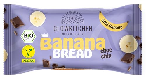 Glowkitchen Bananenbrot -12er Pack mini Kuchensnack 70g für jede Gelegenheit - bio, vegan, mit Dinkelmehl & extra viel Banane - über 50% weniger Zucker als herkömmliche Rührkuchen (choc chip) von glowkitchen we nourish you flourish