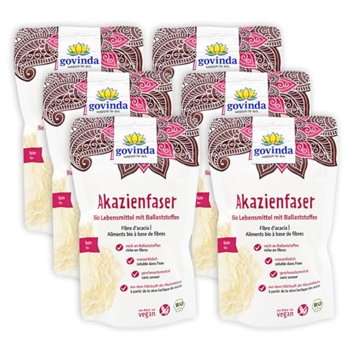 Govinda Bio Akazienfaser Pulver 600g (6x100g) Sparpack | Vegan | Gut verträglich | Ohne Zusätze | Geschmacksneutral | DE-ÖKO-001 von Govinda