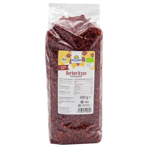 Govinda Bio Berberitzen-Beeren, getrocknet (500g) | Naturbelassen | Rohkost-Qualität | Biologischer Anbau | Vegan | Fettarm | Ideal zum Kochen, Backen und Naschen | DE-ÖKO-001 von Govinda