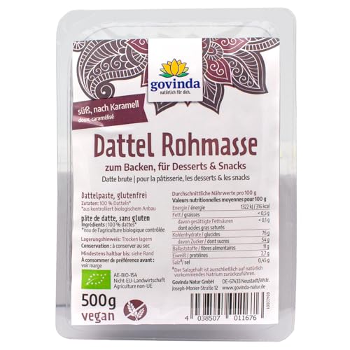 Govinda Bio Dattel-Rohmasse SparPack 6x500g | 100% Barhi-Datteln | Natürliche Süße ohne Zusätze | Karamellartiges Aroma | Perfekt für Smoothies, Desserts & Backen | Vegan & Naturbelassen von Govinda