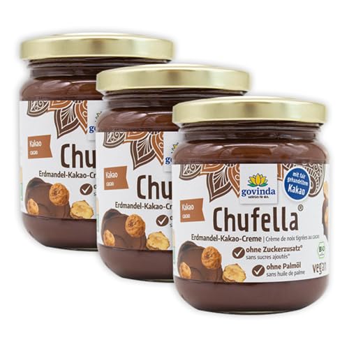 Govinda Bio Chufella 660g (3x220g) Sparpack – Erdmandel-Kakao-Creme | Vegan | Aus kontrolliert biologischem Anbau | Ohne zugesetzten Zucker | Ohne Palmöl | Gluten- & Laktosefrei | FR-BIO-01 von Govinda