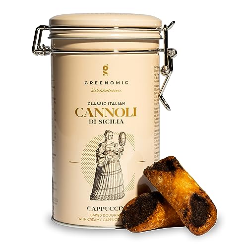 Greenomic - Cannoli-Siciliani - 200g - gefüllt mit zarter Cappuccino-Cremefüllung - einzeln verpackt in charmanter Geschenkdose zum Aufbewahren - italienisch-sizilianisches-Gebäck zu Kaffee & Tee von greenomic