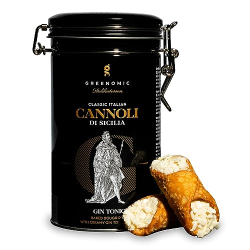 Greenomic - Cannoli-Siciliani - 200g - gefüllt mit zarter Gin-Tonic-Cremefüllung - einzeln verpackt in charmanter Geschenkdose zum Aufbewahren - italienisch-sizilianisches-Gebäck zu Kaffee & Tee von greenomic