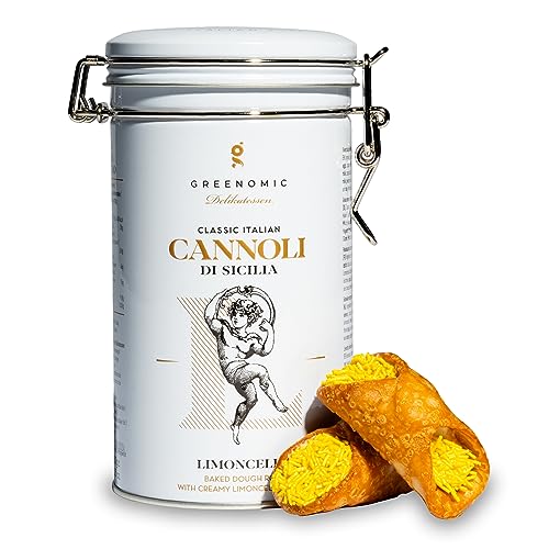 Greenomic - Cannoli-Siciliani - 200g - gefüllt mit zarter Limoncello-Cremefüllung - einzeln verpackt in charmanter Geschenkdose zum Aufbewahren - italienisch-sizilianisches-Gebäck zu Kaffee & Tee von greenomic