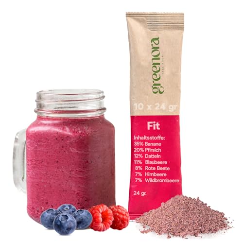 GREENORA Smoothie Bowl Fruchtpulver Gefriergetrocknete Vegan. Banane Pfirsich Heidelbeere Himbeere Rote Beete Maulbeeren Trockenobst Powder 10x24g von greenora