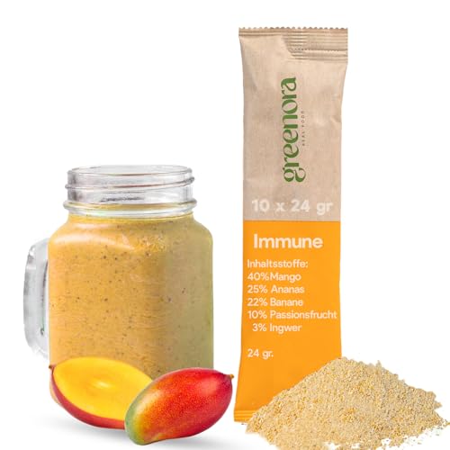 GREENORA Smoothie Bowl Fruchtpulver Gefriergetrocknete Vegan. Mango Ananas Banane Passionsfrucht Ingwer Trockenobst Ohne Zucker Getrocknete 10x24g von greenora