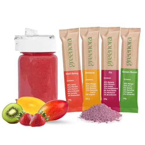 GREENORA Shaker +Smoothie Bowl Fruchtpulver Gefriergetrocknete Vegan. Erdbeere Mango Rote Bete Himbeeren Maulbeeren Ananas Banane Trockenobst 4x24g GREENORA Shaker +Smoothie Bowl Fruchtpulver Gefriergetrocknete Vegan. Erdbeere Mango Rote Bete Himbeeren Maulbeeren Ananas Banane Trockenobst 4x24g von greenora