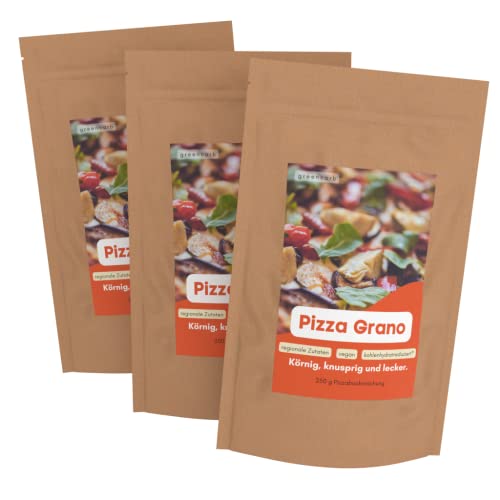 Greencarb® Pizzabackmischung (3x 250g) | Pizza Grano | Lower Carb Teig- und Pizzabackmischung | Nur 4,04 g Kohlenhydrate auf 100 g | Vegane Pizzabackmischung | Ballaststoffreich von hCGC