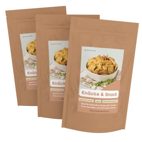 Greencarb® Brotbackmischung (3x 250g) | Knäcke und Snack | Lower Carb Brot | Knäckebrot | Nur 4,91 g Kohlenhydrate auf 100 g | Vegane Backmischung | Ballaststoffreich von hCGC