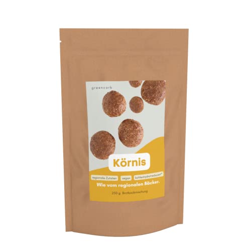 Greencarb® Brotbackmischung (250g) | Körnis | Lower Carb Brot- und Brötchenbackmischung | Nur 3,5 g Kohlenhydrate auf 100 g | Vegane Backmischung | Ballaststoffreich von hCGC