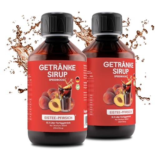 hCGC Immunsystem Sirup - SpeedBoost 2x 250ml, Vegan - Zuckerfreies Getränkekonzentrat für 12,5L Fertiggetränk - Fruchtsirup Immunsystem Booster mit Vitaminen & L-Carnitin | Eistee-Pfirsich von hCGC