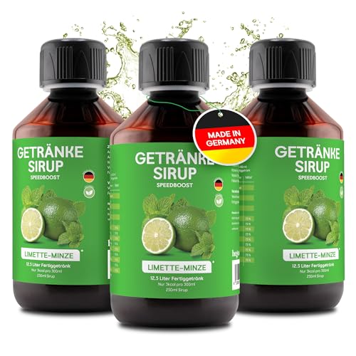 hCGC Immunsystem Sirup - SpeedBoost 3x 250ml, Vegan - Zuckerfreies Getränkekonzentrat für 12,5L Fertiggetränk - Fruchtsirup Immunsystem Booster mit Vitaminen & L-Carnitin | Limette-Minze von hCGC