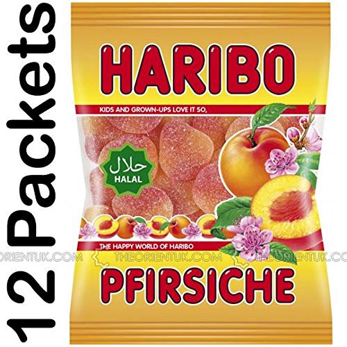 12 x Haribo Peaches 12pcs Halal Chewy Sweet Kids Adult Children Healthy Jelly Jellies von harib