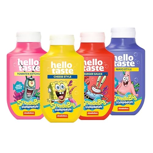 Spongebob Saucen Bundle 4x300ml - Tomatenketchup, Cheese Style, Burger Sauce & Mayo Style - Ohne Zuckerzusatz, Fettreduziert & Vegan Spongebob Saucen Bundle 4x300ml - Tomatenketchup, Cheese Style, Burger Sauce & Mayo Style - Ohne Zuckerzusatz, Fettreduziert & Vegan von hellotaste
