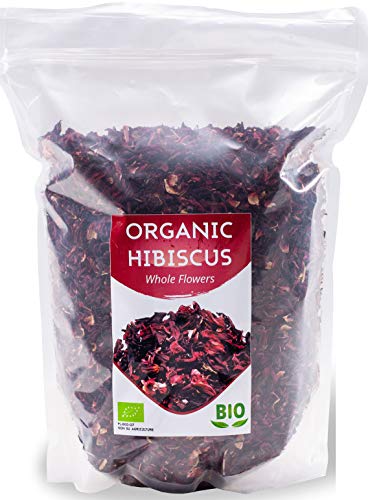 Bio Hibiskusblüten getrocknet | Organic Hibiskustee | Große Blätter für Teemischungen | Premium Qualität | 1Kg BIO| aus Ägypten von Planta Vera