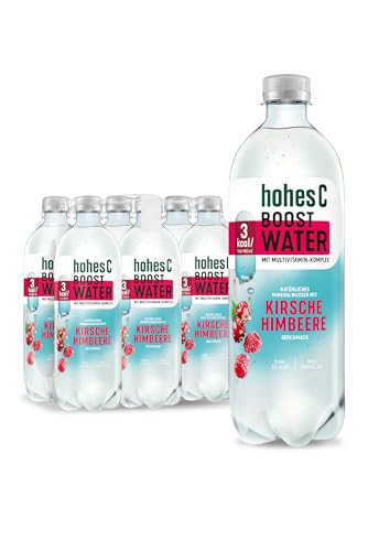 hohes C Boost Water Kirsche Himbeere (6 x 750ml), mit Multivitamin-Komplex, 8 wichtige Vitamine, nur 3kcal/100ml, ohne Zuckerzusatz, ohne Konservierungsstoffe, vegan von Hohes C