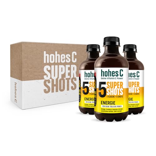 Hohes C Super Shots Energie (3 x 330ml) – Orange, Cranberry, Guarana Chili – vegan, ohne Zuckerzusatz & Konservierungsstoffe von Hohes C