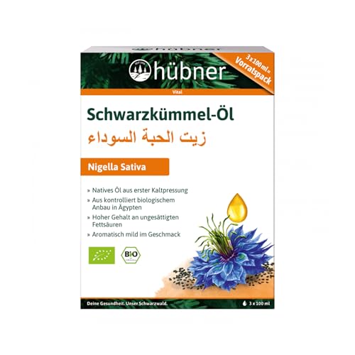 Bio Schwarzkümmel-Öl aus kontrolliert biologischem Anbau | kaltgepresst | 100% rein | 3x 100 ml von hübner