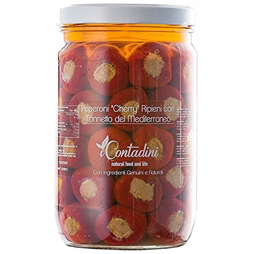 IContadini gefüllte Kirsch Paprika eingelegt in Öl, mit Thunfisch, süß italienische Antipasti im Glas, Olivenöl, Pugliesi, 1600 g von iContadini