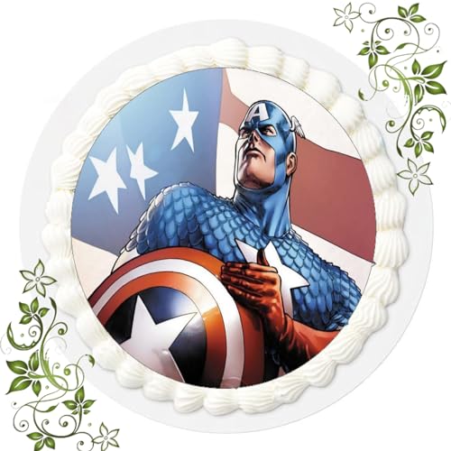 FONDANT Tortenbild, Zuckerbild mit Motiv, Essbares Foto für Torten, Tortenbild, Tortenaufleger Ø 20cm FONDANT Captain America Nr. 13 von ich