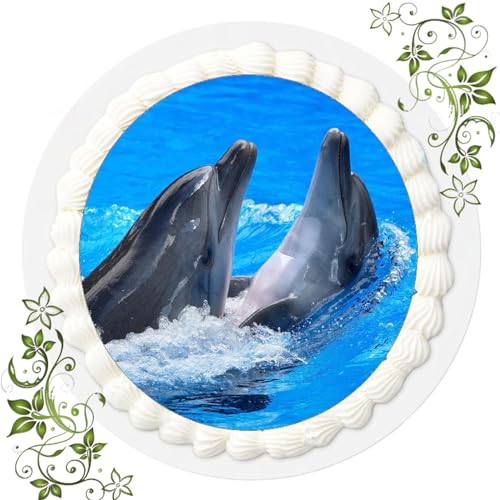 ich FONDANT Tortenbild, Zuckerbild mit Motiv, Essbares Foto für Torten, Tortenbild, Tortenaufleger Ø 20cm FONDANT Delfin Nr. 6102 von ich