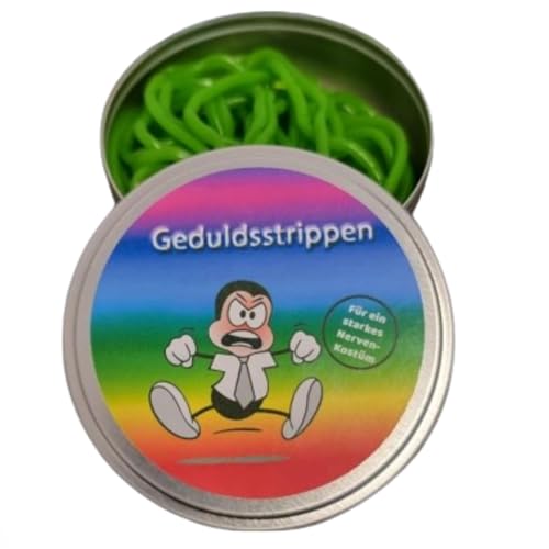 Geduldsstrippen aus der Dose, Fruchtgummi, Nervennahrung, Geschenk zur Entspannung, Spaßgeschenk Lustig (Apfelgeschmack) Metalldose von ich