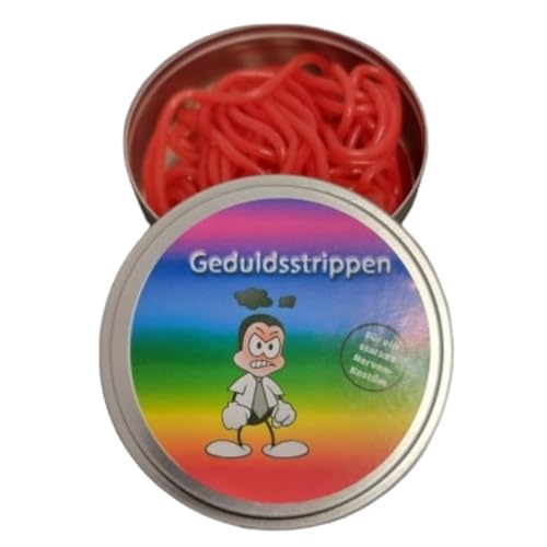 Geduldsstrippen aus der Dose, Fruchtgummi, Nervennahrung, Geschenk zur Entspannung, Spaßgeschenk Lustig (Erdbeergeschmack) Metalldose von ich