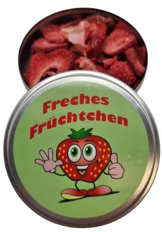 Gefriergetrocknete Erdbeeren aus der Dose für unterwegs, Nervennahrung, Geschenk zur Entspannung, Spaßgeschenk Erdbeere von ich