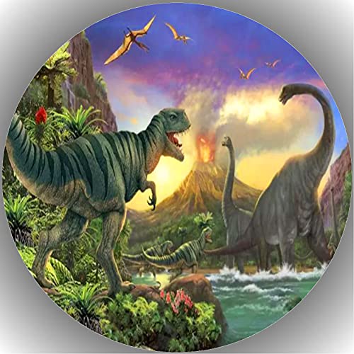 Tortenbild, mit dem Motiv: Dinsosaurier, Essbares Foto für Torten, Premium Esspapier, Tortenaufleger Ø 20cm Dinosaurier K5 von ich