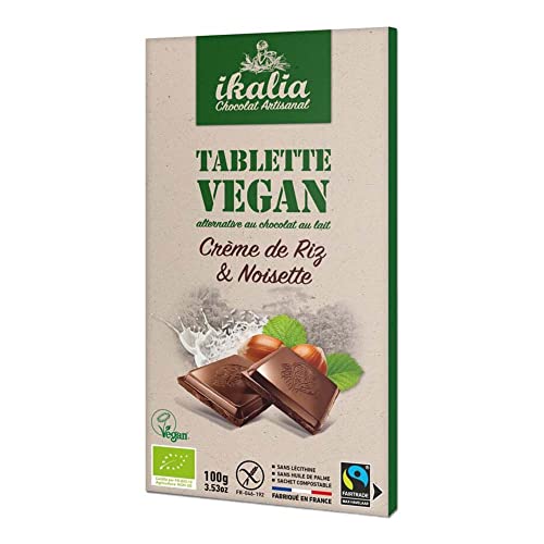 IKALIA Vegane Schokolade, Reisdrinkpulver und Haselnuss, 100g (12er Pack) von ikalia