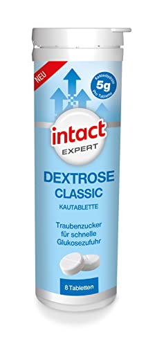 intact EXPERT Dextrose Classic (8 Kautabletten) • Traubenzucker für schnelle Glukosezufuhr • Energie für unterwegs • 5 g Kohlenhydrate pro Tablette • Purer Traubenzuckergeschmack von intact