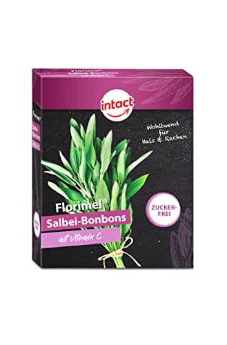 intact Florimel Salbei-Bonbons mit Vitamin C (40g) • Wohltuend für Hals & Rachen • Hustenbonbons zuckerfrei von intact