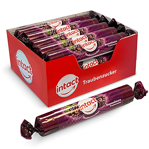 intact Traubenzucker (Boysenbeere) Rolle 15 St. • Multipack (15 x 40g) Traubenzucker Bonbons • 100% Vegan von intact