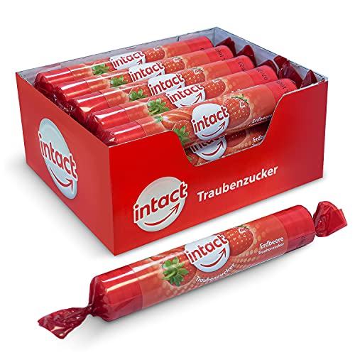 intact Traubenzucker (Erdbeere) Rolle 15 St. • Multipack (15 x 40g) Traubenzucker Bonbons • 100% Vegan von intact
