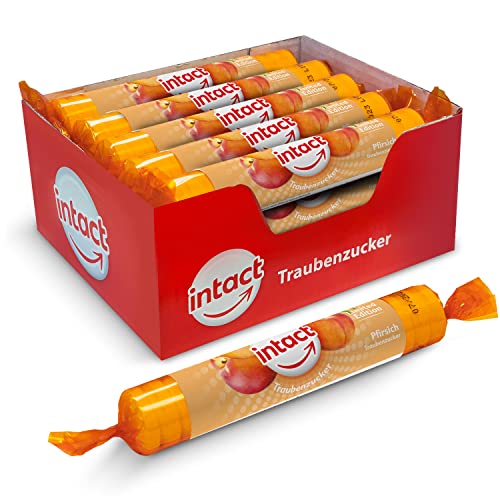 intact Traubenzucker (NEU: Pfirsich) Rolle 15 St. • Multipack (15 x 40g) Traubenzucker Bonbons • 100% Vegan von intact