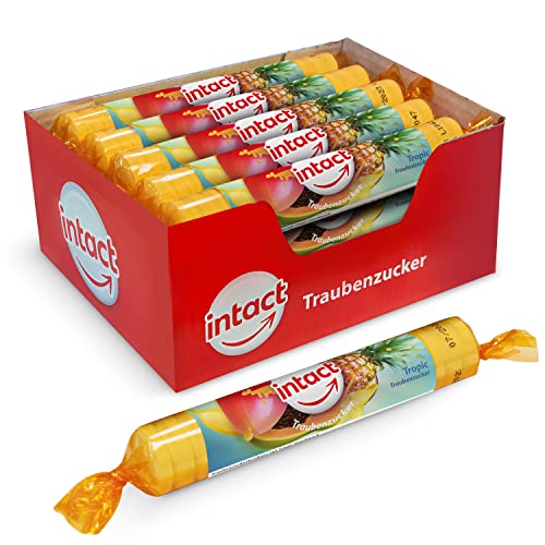 intact Traubenzucker (NEU: Tropic) Rolle 15 St. • Multipack (15 x 40g) Traubenzucker Bonbons • 100% Vegan von intact