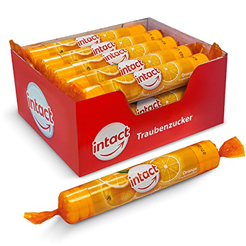 intact Traubenzucker (Orange) Rolle 15 St. • Multipack (15 x 40g) Traubenzucker Bonbons • 100% Vegan von intact