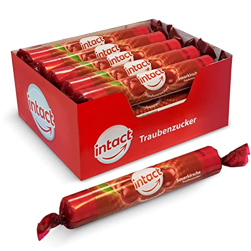 intact Traubenzucker (Sauerkirsche) Rolle 15 St. • Multipack (15 x 40g) Traubenzucker Bonbons • 100% Vegan von intact