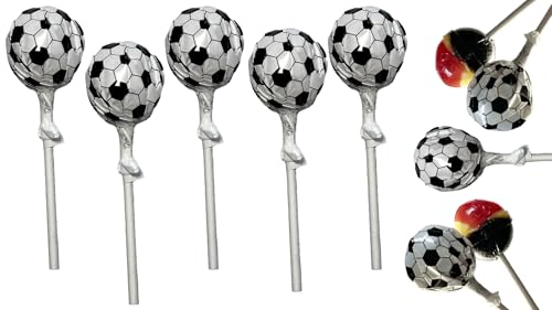41,12€/KG Fußball Lutscher 10 Stück 170g in den Deutschland Farben Schwarz/Rot/Gold – Leckere Himbeergeschmack Lollys/Bonbons für Fußballpartys Kindergeburtstag Events & Fanartikel von jameitop