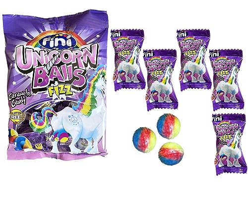 jameitop® 87,38€/KG 16 X Unicon Balls - 1 Packung (80G) Einhorn Bonbons - Brausefüllung - Regenbogen Hartkaramelle in Regenbogen Farben von jameitop