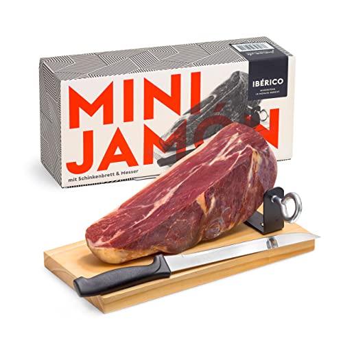 MINI IBÉRICO-SCHINKEN von jamon.de | Im Geschenkkarton | Set mit Holzständer und Schinkenmesser MINI IBÉRICO-SCHINKEN von jamon.de | Im Geschenkkarton | Set mit Holzständer und Schinkenmesser von jamon.de