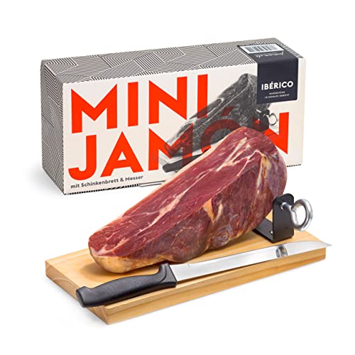 MINI IBÉRICO-SCHINKEN von jamon.de | Im Geschenkkarton | Set mit Holzständer und Schinkenmesser von jamon.de