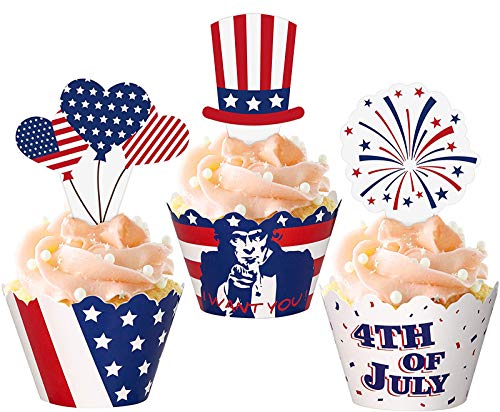 jollylife Cupcake-Topper zum 4. / 4. Juli, 96 Stück – Patriotische Party-Dekorationen (48 Sets) von jollylife