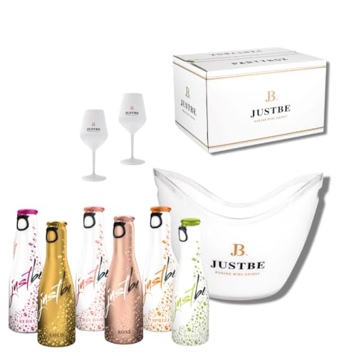 JUSTBE Party-Box 12 Drinks (S) | 1xSektkühler und 2x Sektgläser Plastik I Geschenke-Set Sekt + Wein-Cocktail von just be