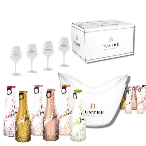 JUSTBE Party-Box 24 Drinks (M) | 1xSektkühler und 4x Sektgläser Plastik I Geschenke-Set Sekt + Wein-Cocktail von just be