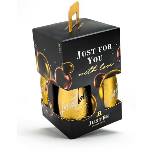 JustBe Geschenkset | Piccolo frizzante l Prickelnde Premium Piccolo Wein Geschenkbox | Aperitif Sekt Mitbringsel 4 x 0,2l (Gold S) von just be