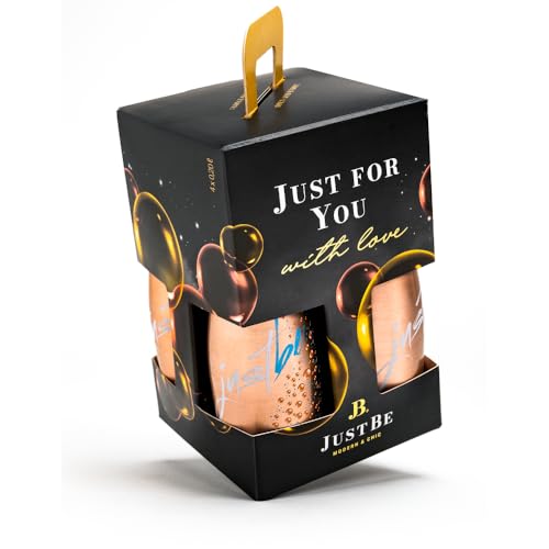 JustBe Geschenkset Alkoholfrei | Piccolo frizzante | Alkoholfreier Piccolo 4 x 0,2l - Geschenkbox, Mitbringsel (Rosé, Black Edition) von just be