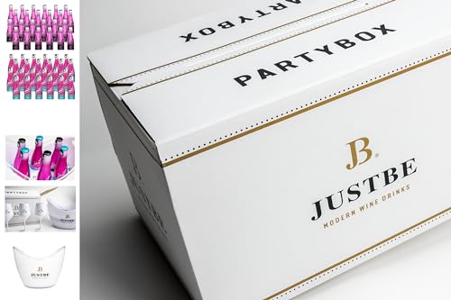 JUSTBE Party-Box 48 Drinks (L) | "Davina Geiss edition" I 1xSektkühler und 4x Sektgläser Plastik I Geschenke-Set Rosé Sekt + Alkoholfeier Piccolo von just be