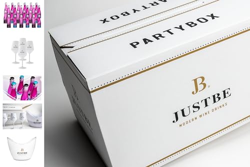 JUSTBE Party-Box 24 Drinks (M) | "Davina Geiss edition" I 1xSektkühler und 4x Sektgläser Plastik I Geschenke-Set Rosé Sekt + Alkoholfeier Piccolo von just be